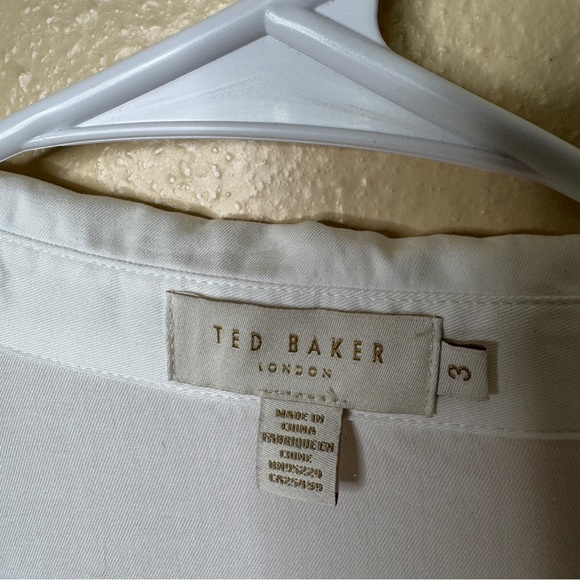 Ted Baker Shirt Women's 3 White Button Up Long Sleeve Cannon Gathered Peplum - Picture 3 of 10